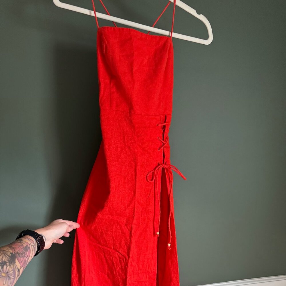 Wowie! Free People Linen Dress! Size XS/Sm - Deep Orange/Red